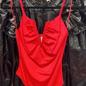 Red silky bodysuit
